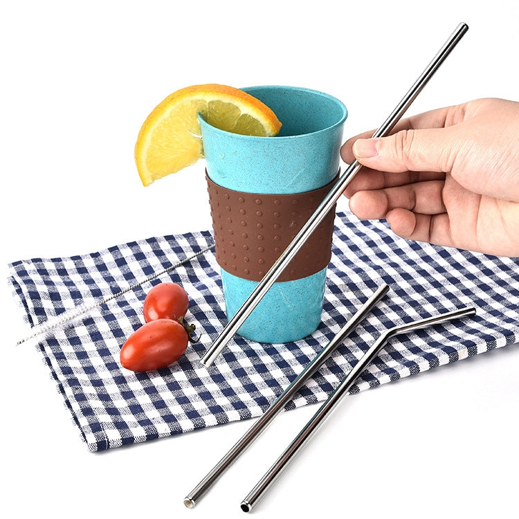 4 PCS Reusable Stainless Steel Drinking Straws + 1 x Cleaner Brush Set Kit