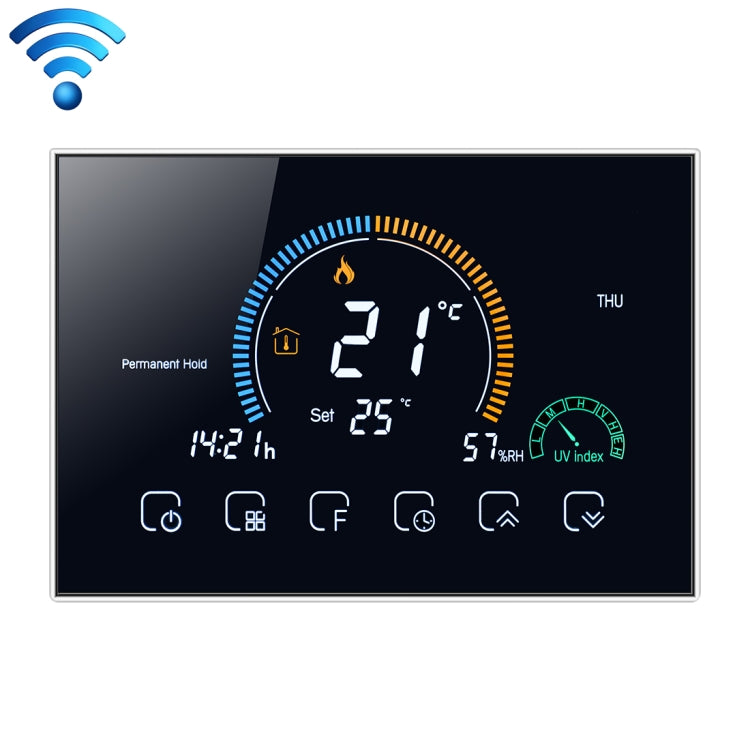 BHT-8000-GCLW Controlling Water/Gas Boiler Heating Energy-saving and Environmentally-friendly Smart Home Negative Display LCD Screen Round Room Thermostat with WiFi, with WiFi Black, with WiFi White