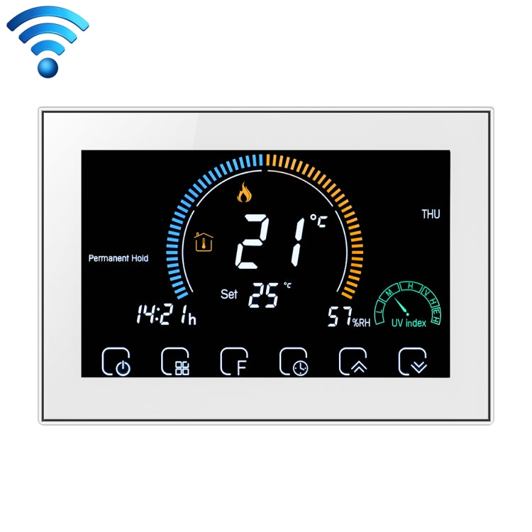 BHT-8000-GCLW Controlling Water/Gas Boiler Heating Energy-saving and Environmentally-friendly Smart Home Negative Display LCD Screen Round Room Thermostat with WiFi, with WiFi Black, with WiFi White