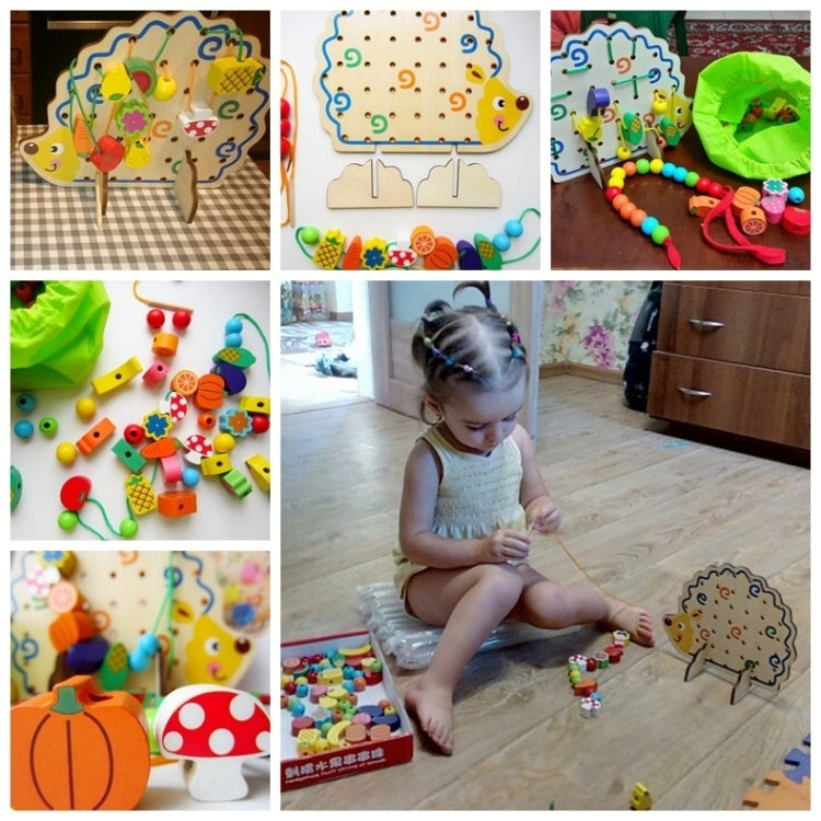 Early Learning Education Wooden Toys Hedgehog Fruit Beads Child Hand Eye Coordination Skills Development Educational Toys For Kids, Hedgehog