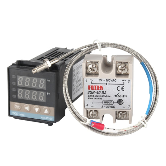 REX-C100 Thermostat + Thermocouple + SSR-25 DA Solid State Module Intelligent Temperature Control Kit, 25DA