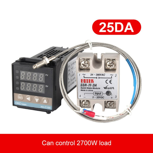 REX-C100 Thermostat + Thermocouple + SSR-25 DA Solid State Module Intelligent Temperature Control Kit, 25DA