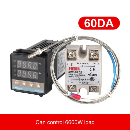 REX-C100 Thermostat + Thermocouple + SSR-60 DA Solid State Module Intelligent Temperature Control Kit, 60DA