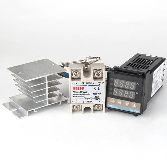 2700W REX-C100 Thermostat + Heat Sink + Thermocouple + SSR-25 DA Solid State Module Intelligent Temperature Control Kit, 25DA