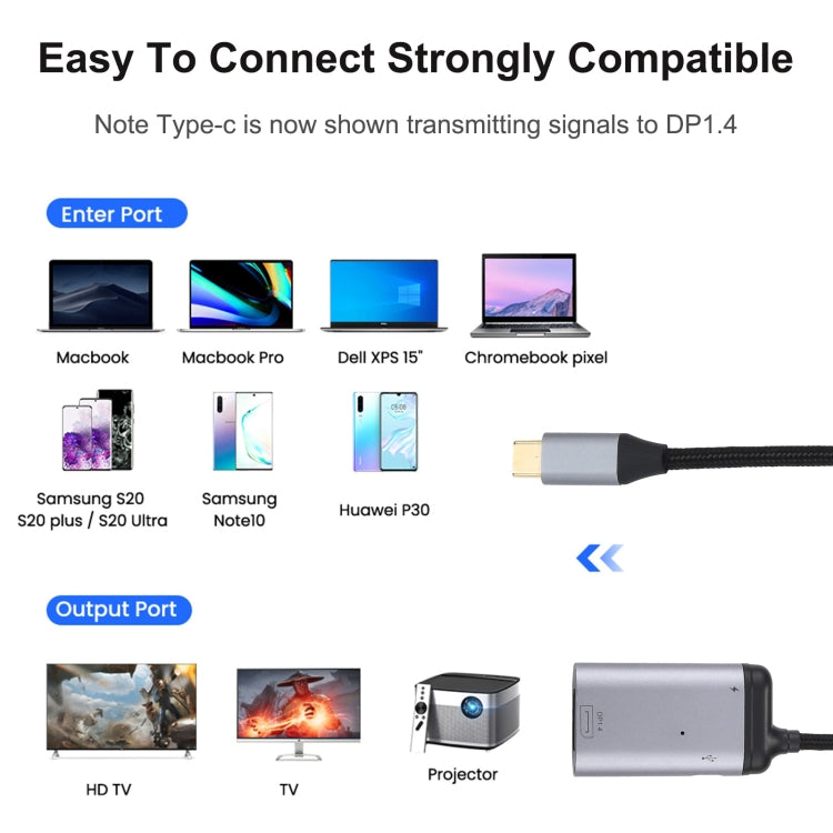 4K USB-C / Type-C to DisplayPort 1.4 + PD Data Sync Adapter Cable, Type-C to DP