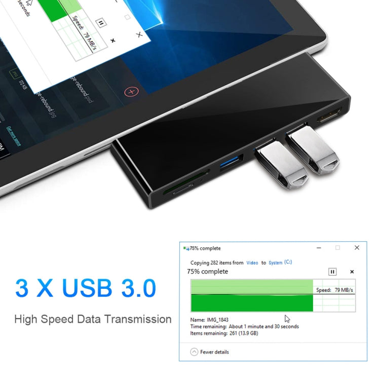 ROCKETEK SK-S4H 3 x USB 3.0 + HDMI + SD / TF Memory Card Reader HUB 4K HDMI Adapter, SK-S4H