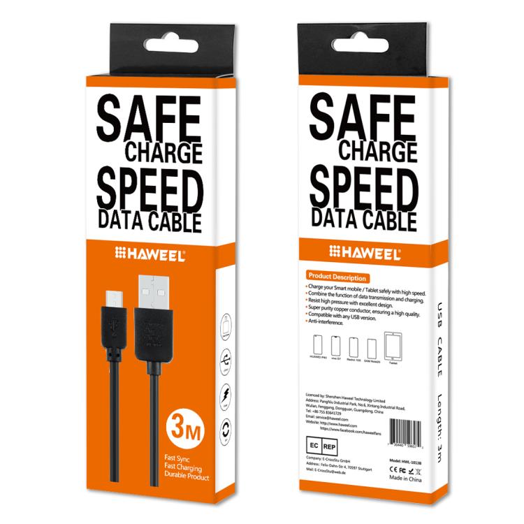 HAWEEL 3m High Speed Micro USB to USB Data Sync Charging Cable For Samsung, Xiaomi, Huawei, LG, HTC, The Devices with Micro USB Port