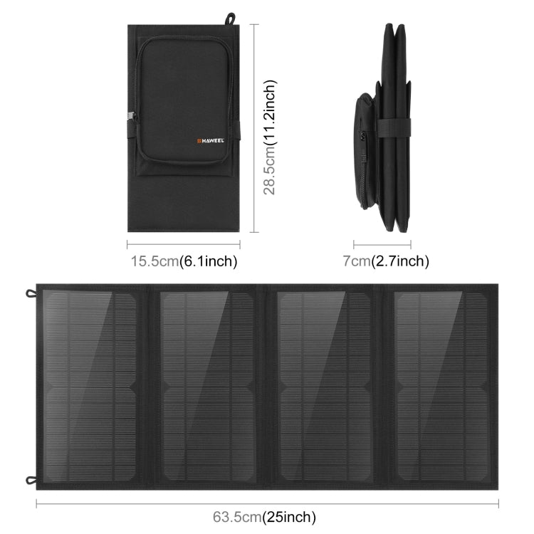 HAWEEL 24W 4 Panels Foldable Solar Panel Charger Bag with 5V / 3.1A Max Dual USB Ports, Support QC3.0 and AFC, 24W 4 Panels