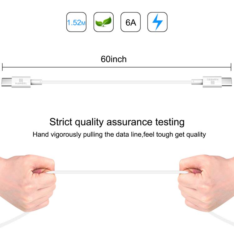 HAWEEL 100W USB-C / Type-C to USB-C / Type-C Fast Charging Data Cable, Length: 1.52m