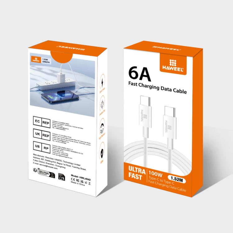 HAWEEL 100W USB-C / Type-C to USB-C / Type-C Fast Charging Data Cable, Length: 1.52m