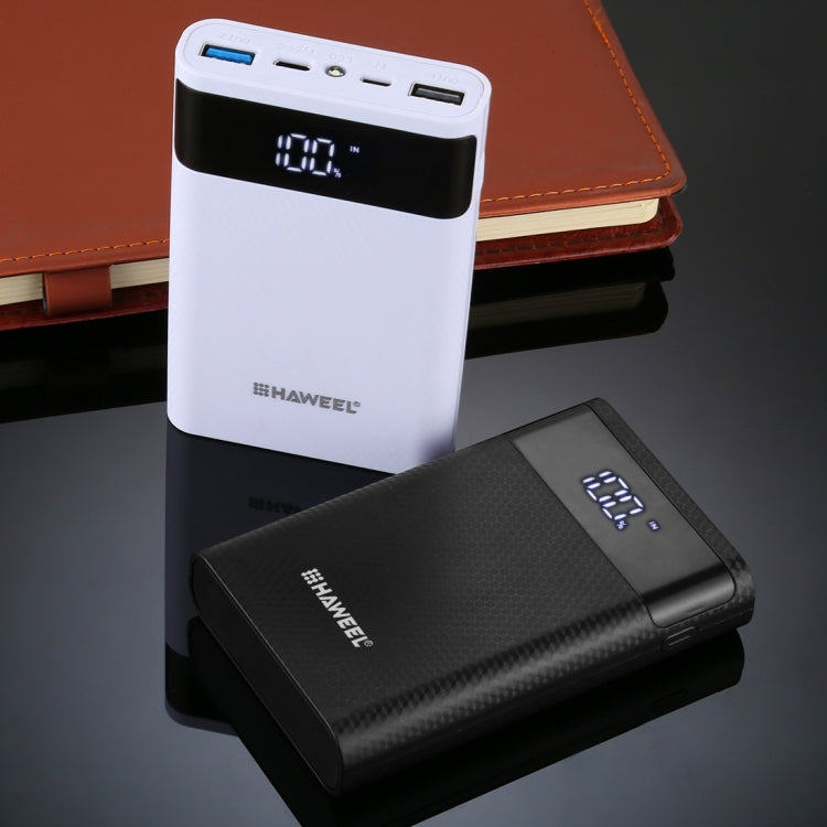 HAWEEL DIY 4x 18650 Battery (Not Included) 12000mAh Dual-way QC Charger Power Bank Shell Box with 2x USB Output & Display, Support QC 2.0 / QC 3.0 / FCP / SFCP / AFC / MTK / BC 1.2 / PD, DIY 4x 18650 Batteries 12000mAh