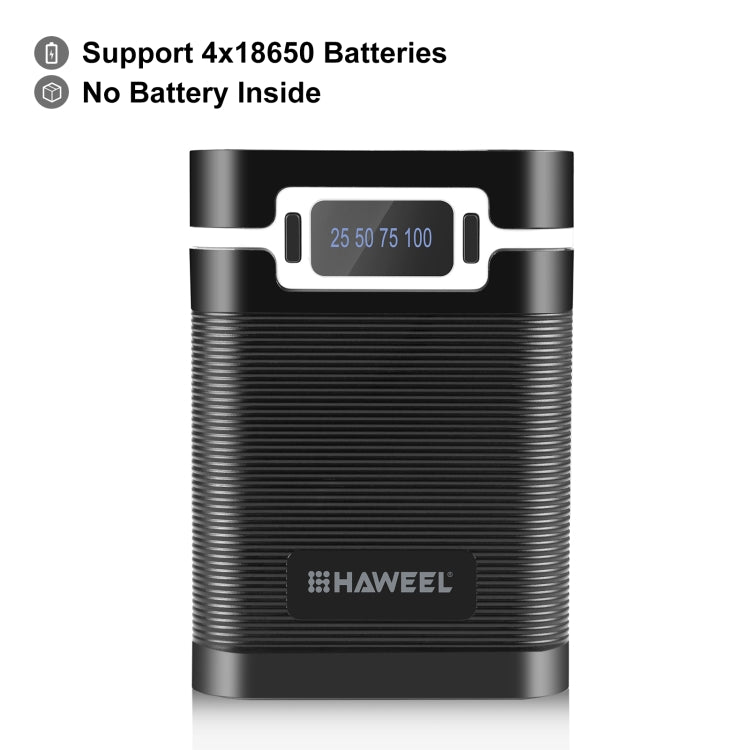 HAWEEL DIY 4x 18650 Battery (Not Included) 10000mAh Dual-way QC Charger Power Bank Shell Box with 2x USB Output & Display, Support PD / QC / SCP / FCP / AFC / PPS / PE, DIY 4x 18650 Batteries 10000mAh QC