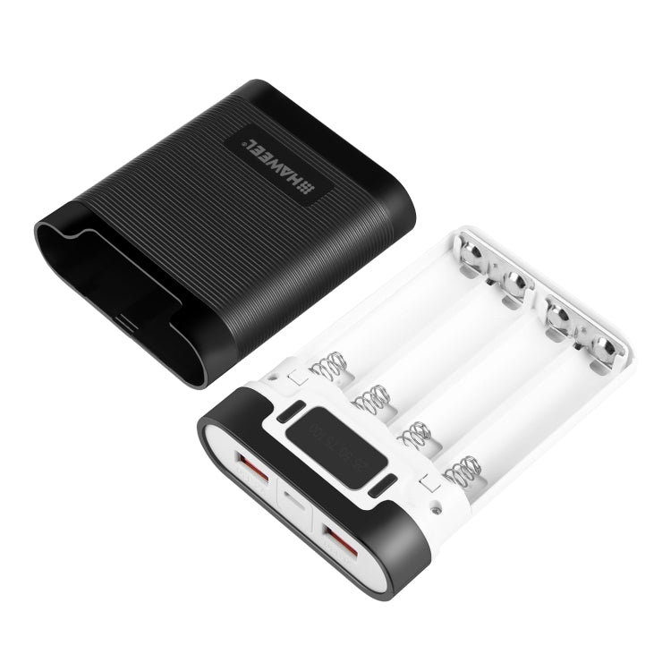 HAWEEL DIY 4x 18650 Battery (Not Included) 10000mAh Dual-way QC Charger Power Bank Shell Box with 2x USB Output & Display, Support PD / QC / SCP / FCP / AFC / PPS / PE, DIY 4x 18650 Batteries 10000mAh QC
