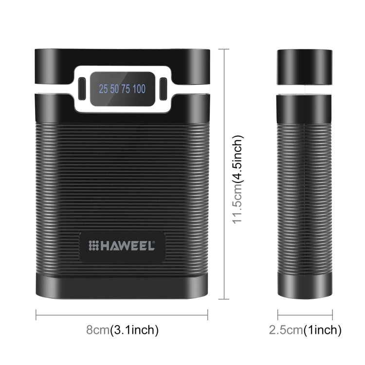 HAWEEL DIY 4x 18650 Battery (Not Included) 10000mAh Dual-way QC Charger Power Bank Shell Box with 2x USB Output & Display, Support PD / QC / SCP / FCP / AFC / PPS / PE, DIY 4x 18650 Batteries 10000mAh QC