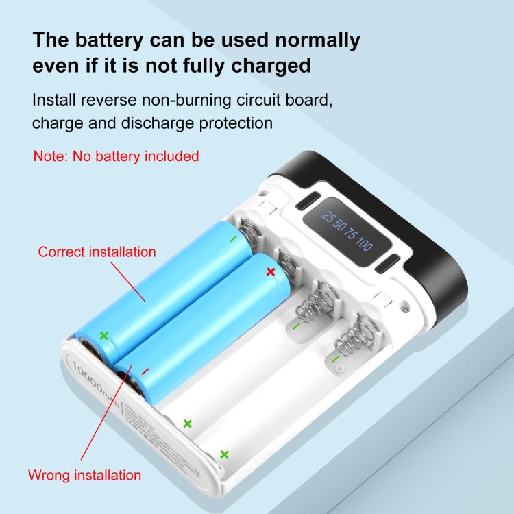 HAWEEL DIY 4x 18650 Battery (Not Included) 10000mAh Dual-way QC Charger Power Bank Shell Box with 2x USB Output & Display, Support PD / QC / SCP / FCP / AFC / PPS / PE, DIY 4x 18650 Batteries 10000mAh QC