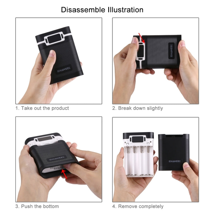 HAWEEL DIY 4x 18650 Battery (Not Included) 10000mAh Dual-way QC Charger Power Bank Shell Box with 2x USB Output & Display, Support PD / QC / SCP / FCP / AFC / PPS / PE, DIY 4x 18650 Batteries 10000mAh QC