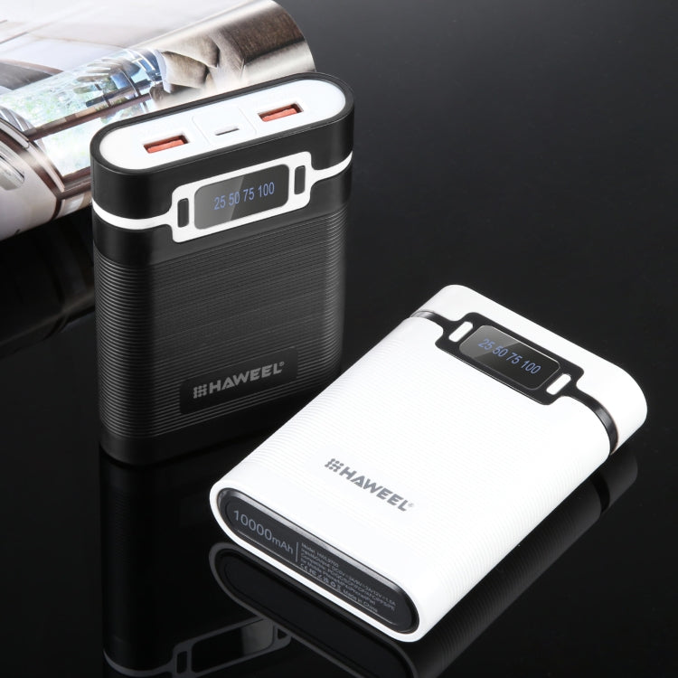 HAWEEL DIY 4x 18650 Battery (Not Included) 10000mAh Dual-way QC Charger Power Bank Shell Box with 2x USB Output & Display, Support PD / QC / SCP / FCP / AFC / PPS / PE, DIY 4x 18650 Batteries 10000mAh QC