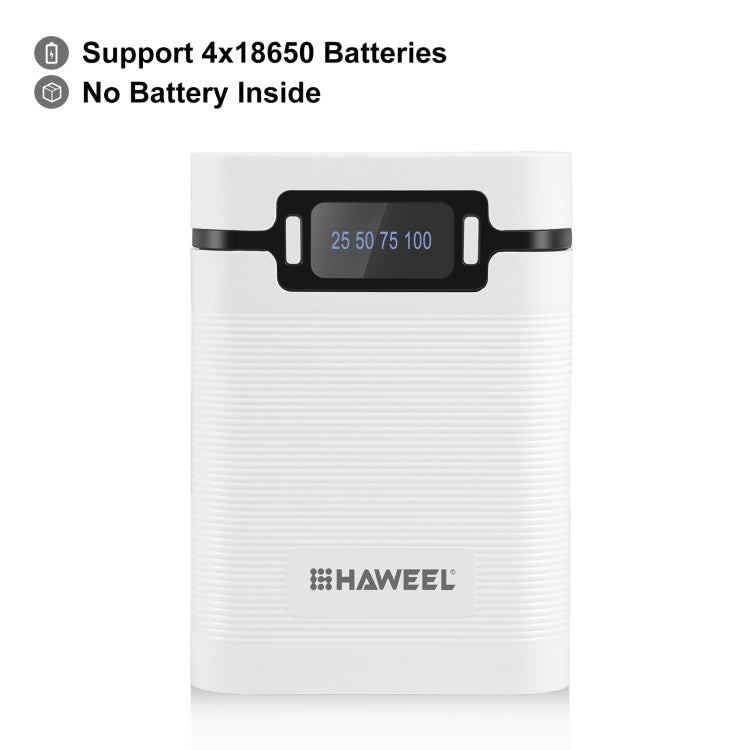 HAWEEL DIY 4x 18650 Battery (Not Included) 10000mAh Dual-way QC Charger Power Bank Shell Box with 2x USB Output & Display, Support PD / QC / SCP / FCP / AFC / PPS / PE, DIY 4x 18650 Batteries 10000mAh QC