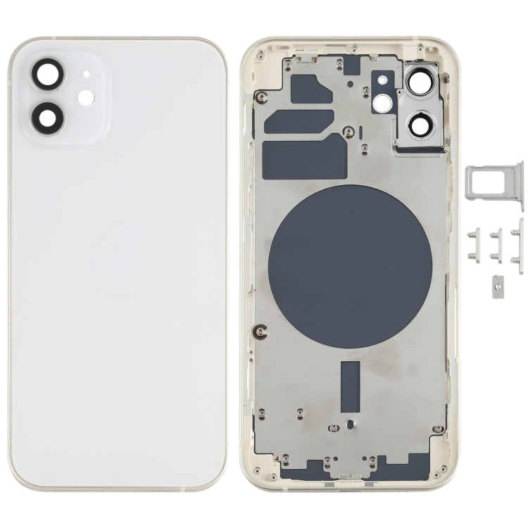 Back Housing Cover with SIM Card Tray & Side Keys & Camera Lens for iPhone 12(White), For iPhone 12(with Card Tray), For iPhone 12(with SIM Card Tray), Back Housing Cover for 12