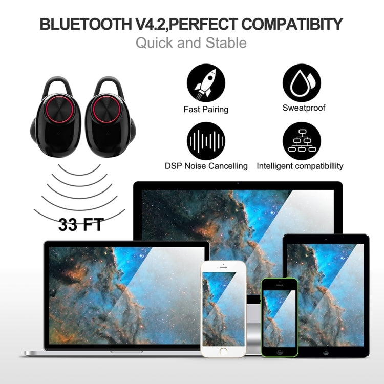 BTH-V5 DSP Noise Cancelling Earbuds Sports Wireless Bluetooth V5.0 Headset with Charging Case, Compatible with iPhone and Android