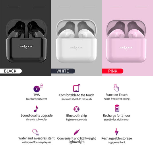 ZEALOT T3 Bluetooth 5.0 TWS Wireless Bluetooth Earphone with Charging Box, Support Touch & Call & Power Display