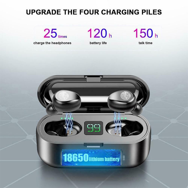 F9 TWS V5.0 Touch Control Binaural Wireless Bluetooth Headset with Charging Case and Digital Display, F9