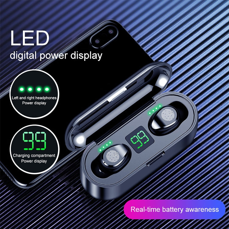 F9 TWS V5.0 Touch Control Binaural Wireless Bluetooth Headset with Charging Case and Digital Display, F9