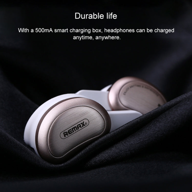 REMAX TWS-1 Half Moon Shaped Bluetooth 4.2 Wireless Bluetooth Earphone with Charging Box, TWS-1 Gold