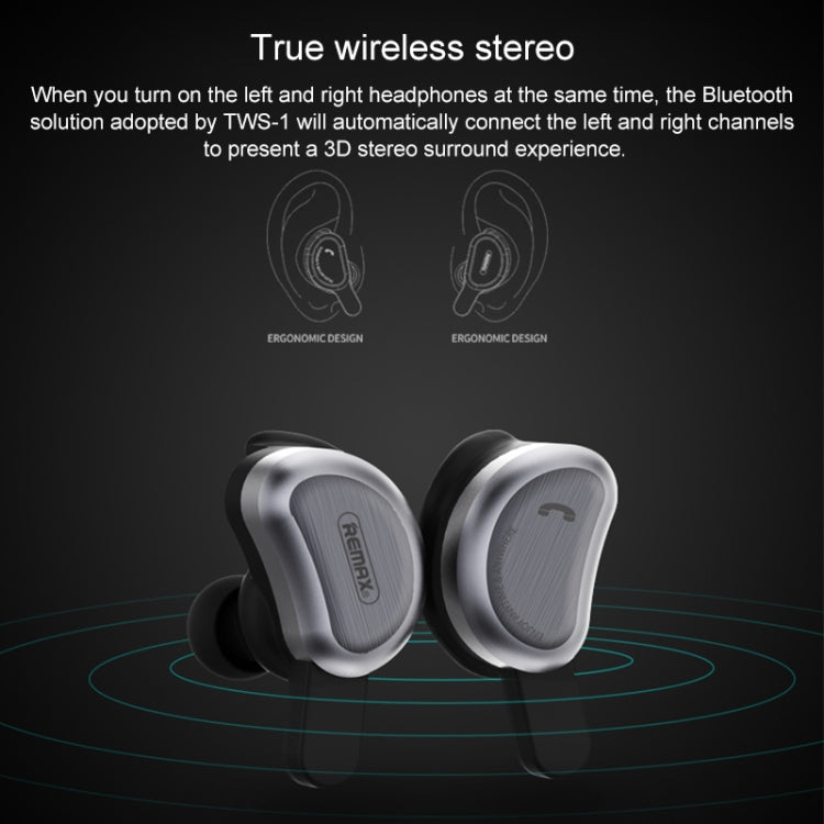 REMAX TWS-1 Half Moon Shaped Bluetooth 4.2 Wireless Bluetooth Earphone with Charging Box, TWS-1 Gold
