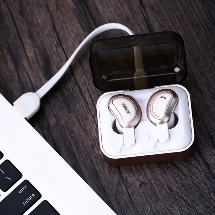 REMAX TWS-1 Half Moon Shaped Bluetooth 4.2 Wireless Bluetooth Earphone with Charging Box, TWS-1 Gold