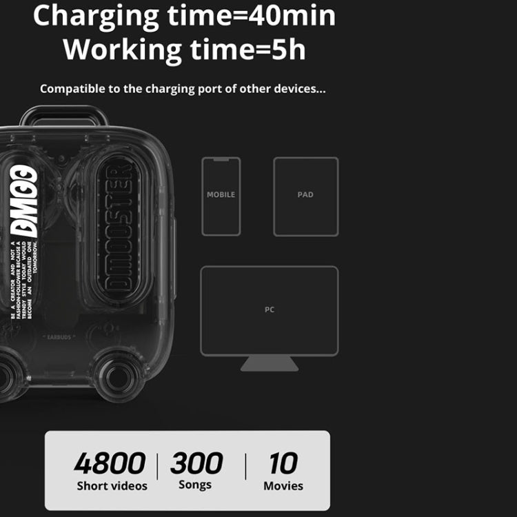 D Monster D03 Suitcase Shape IPX4 TWS Wireless Bluetooth 5.0 Earphone, D03 (Transparent)