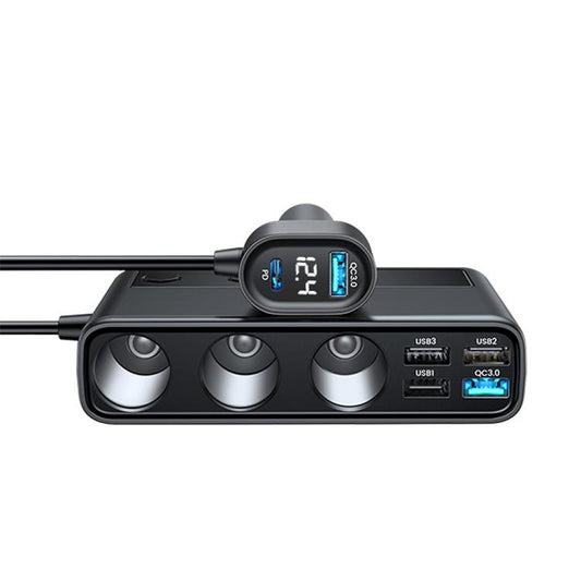 Chargeur de voiture numérique JOYROOM JR-CL06 9 en 1 210W PD USB-C / Type-C + Double QC3.0 USB + 3 USB + 3 prises allume-cigare, JR-CL06