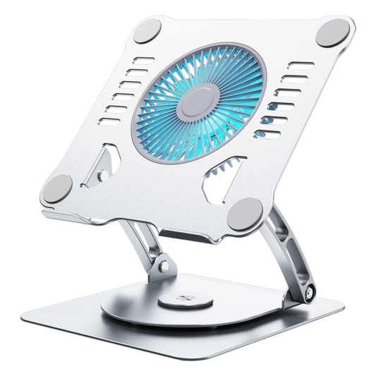 R- JUST HZ22-1 Ventilateur de bureau rotatif double usage en alliage d'aluminium pour ordinateur portable, HZ22-1 (argent), HZ22-1 (gris)