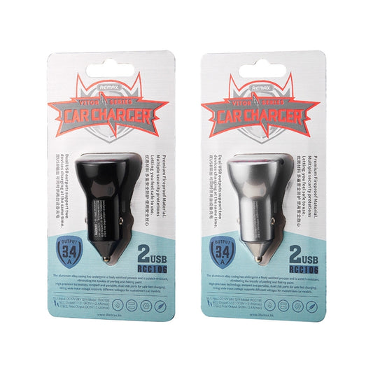 REMAX RCC106 Chargeur de voiture double USB 3,4 A série Vitor avec affichage numérique, couleur argent