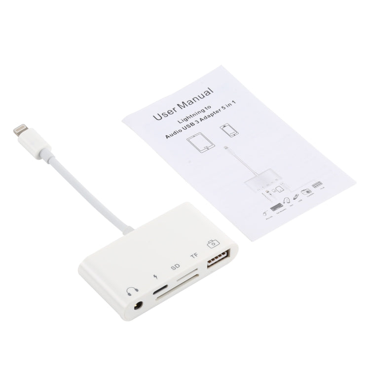 5 in 1 8 Pin to USB HUB And USB-C / Type-C And 3.5mm Earphone And SD And TF Card Reader