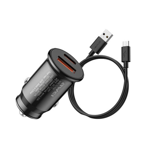 awei C-706 Chargeur de voiture 20W PD Type-C + QC 3.0 Type-A avec câble de données CL-110T, C-706