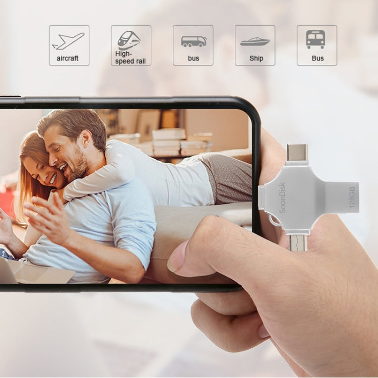 4 in 1 128GB USB 3.0 + 8 Pin + Mirco USB + USB-C / Type-C Dual-use Flash Drive with OTG Function