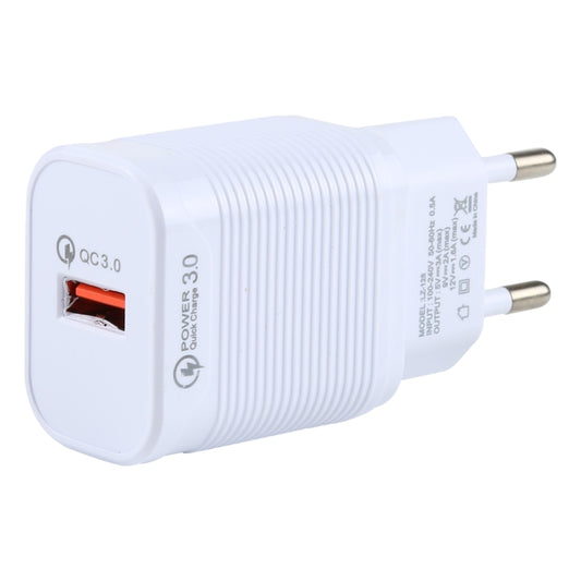 LZ-728 2 in 1 18W QC 3.0 USB Interface Travel Charger + USB to 8 Pin Data Cable Set, EU Plug, Cable Length: 1m, with 8 Pin Cable