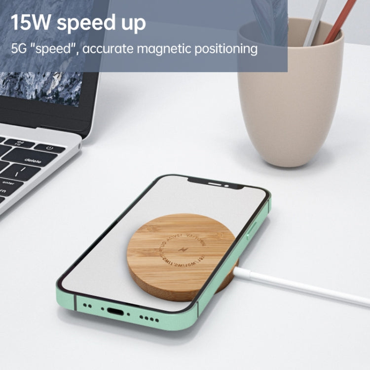 JYD01 15W Magsafe Round Bamboo Wood Magnetic Wireless Charger