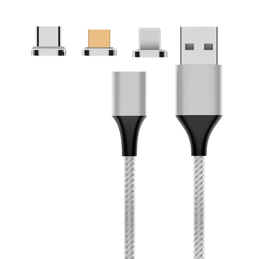 M11 3 in 1 5A USB to 8 Pin + Micro USB + USB-C / Type-C Nylon Braided Magnetic Data Cable, Cable Length: 2m, 8 Pin + Micro USB + USB-C / Type-C