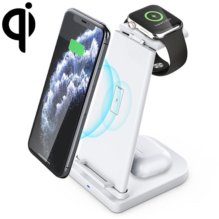 10W 3 in 1 QC 3.0 Vertical Multi-function Wireless Charger with Stand Function, Suitable for Mobile Phones / Apple Watch / AirPods