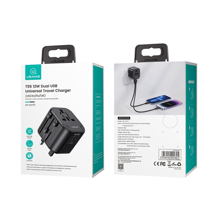 USAMS US-CC173 T55 12W Universal Multi Plug Travel Charger, US-CC173 T55