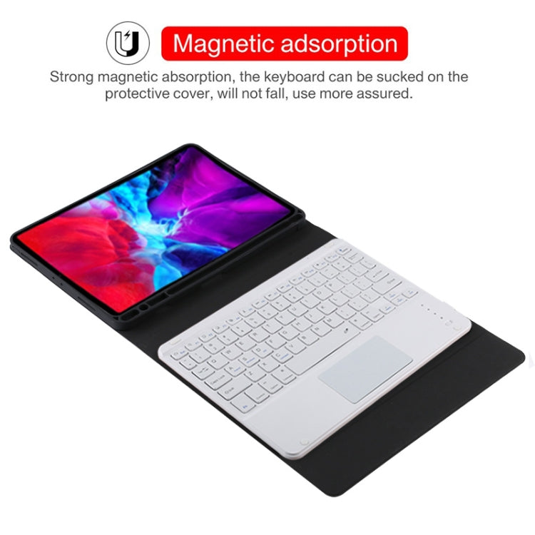 TG11BC Detachable Bluetooth White Keyboard Microfiber Leather Tablet Case for iPad Pro 11 inch (2020), with Touchpad & Pen Slot & Holder, White Keyboard