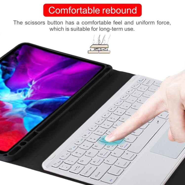 TG11BC Detachable Bluetooth White Keyboard Microfiber Leather Tablet Case for iPad Pro 11 inch (2020), with Touchpad & Pen Slot & Holder, White Keyboard