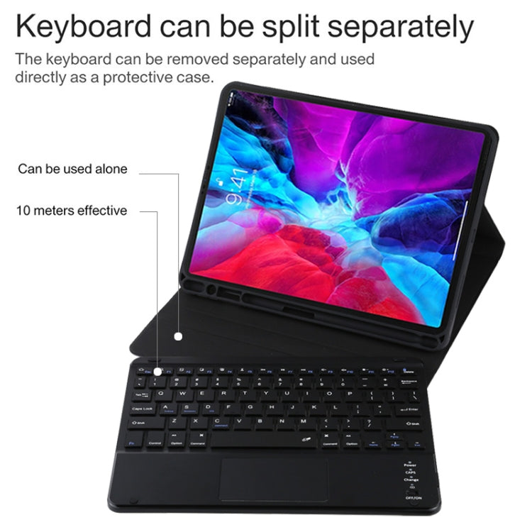 TG11BC Detachable Bluetooth Black Keyboard Microfiber Leather Tablet Case for iPad Pro 11 inch (2020), with Touchpad & Pen Slot & Holder, Black Keyboard