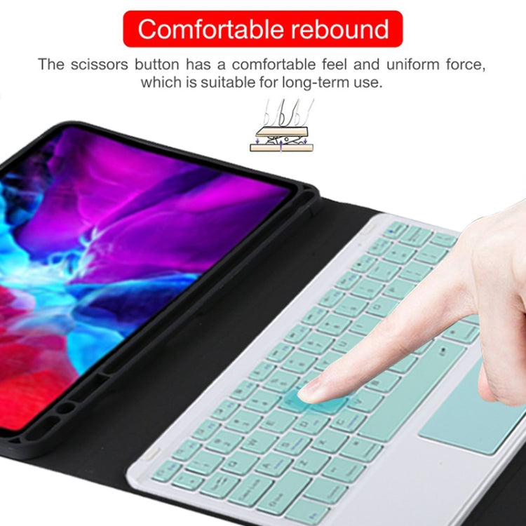 TG11BC Detachable Bluetooth Green Keyboard Microfiber Leather Tablet Case for iPad Pro 11 inch (2020), with Touchpad & Pen Slot & Holder, Green Keyboard