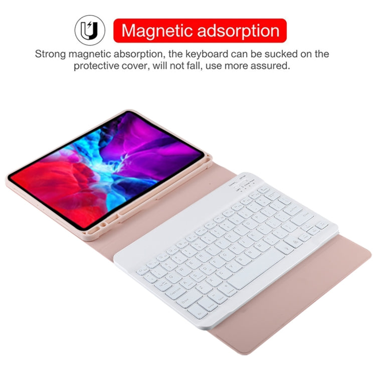 TG11BS Detachable Bluetooth White Keyboard Microfiber Leather Tablet Case for iPad Pro 11 inch (2020), with Backlight & Pen Slot & Holder, White Keyboard