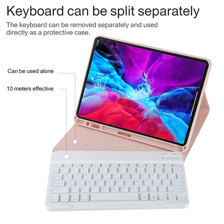 TG11BS Detachable Bluetooth White Keyboard Microfiber Leather Tablet Case for iPad Pro 11 inch (2020), with Backlight & Pen Slot & Holder, White Keyboard
