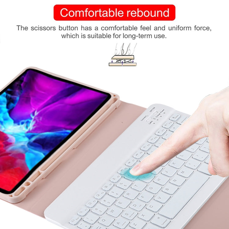 TG11BS Detachable Bluetooth White Keyboard Microfiber Leather Tablet Case for iPad Pro 11 inch (2020), with Backlight & Pen Slot & Holder, White Keyboard