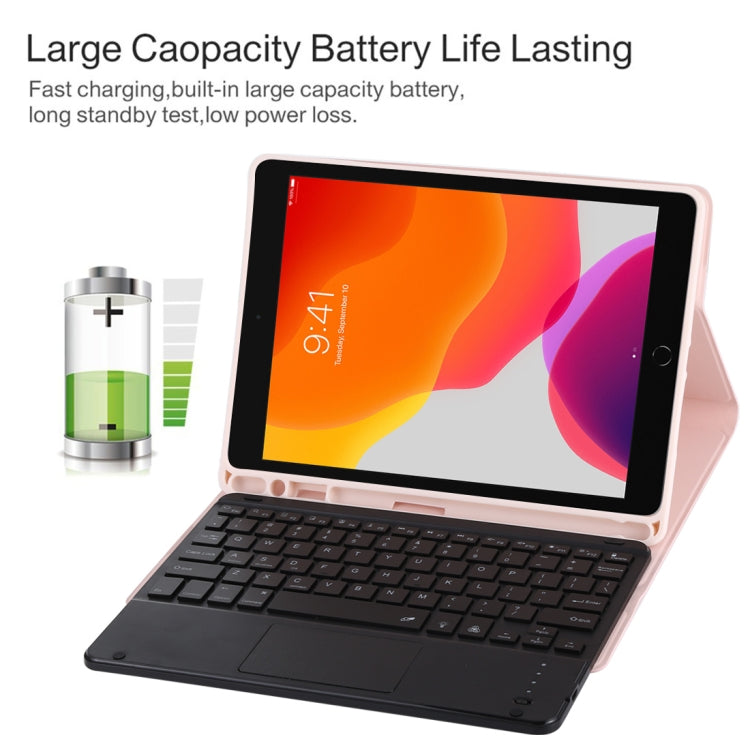 TG-102BCS Detachable Bluetooth Black Keyboard + Microfiber Leather Tablet Case for iPad 10.2 inch / iPad Air (2019), with Touch Pad & Backlight & Pen Slot & Holder, Black Keyboard